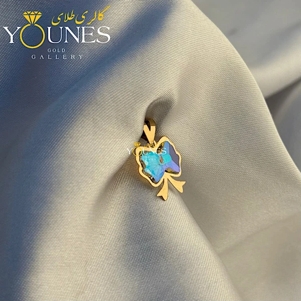 تصویر دوم آویز سواروسکی پاپیون بنفش طلا